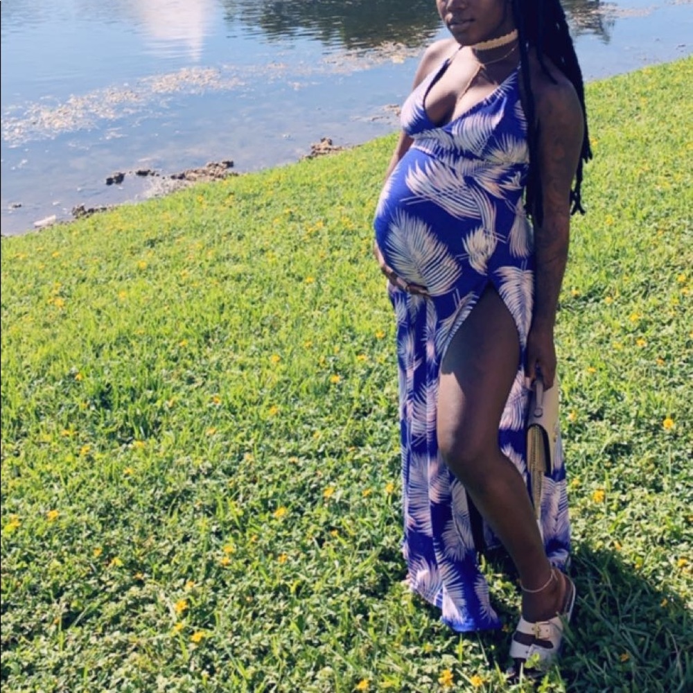 Blue 2-Split ankle length sundress - Picture 2 of 16